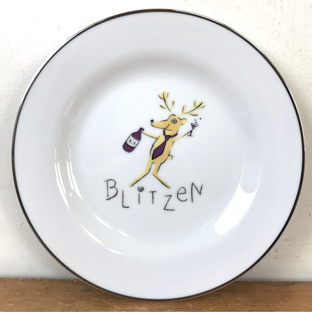Pottery Barn Reindeer Blitzen Christmas Salad Dessert Cheese Plate Japan 8.5"